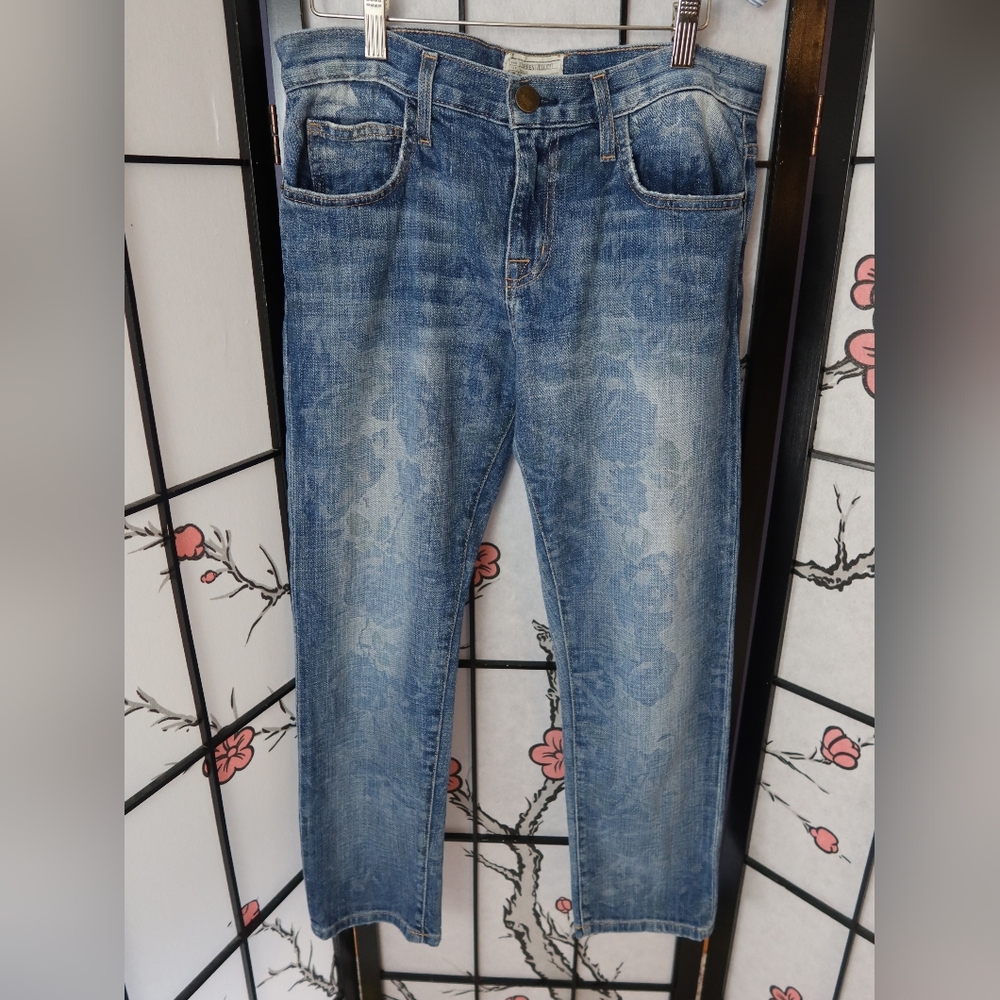 Current/Elliott The Boyfriend Ankle Cropped Low Waist Blue Rose Silhouette Jeans